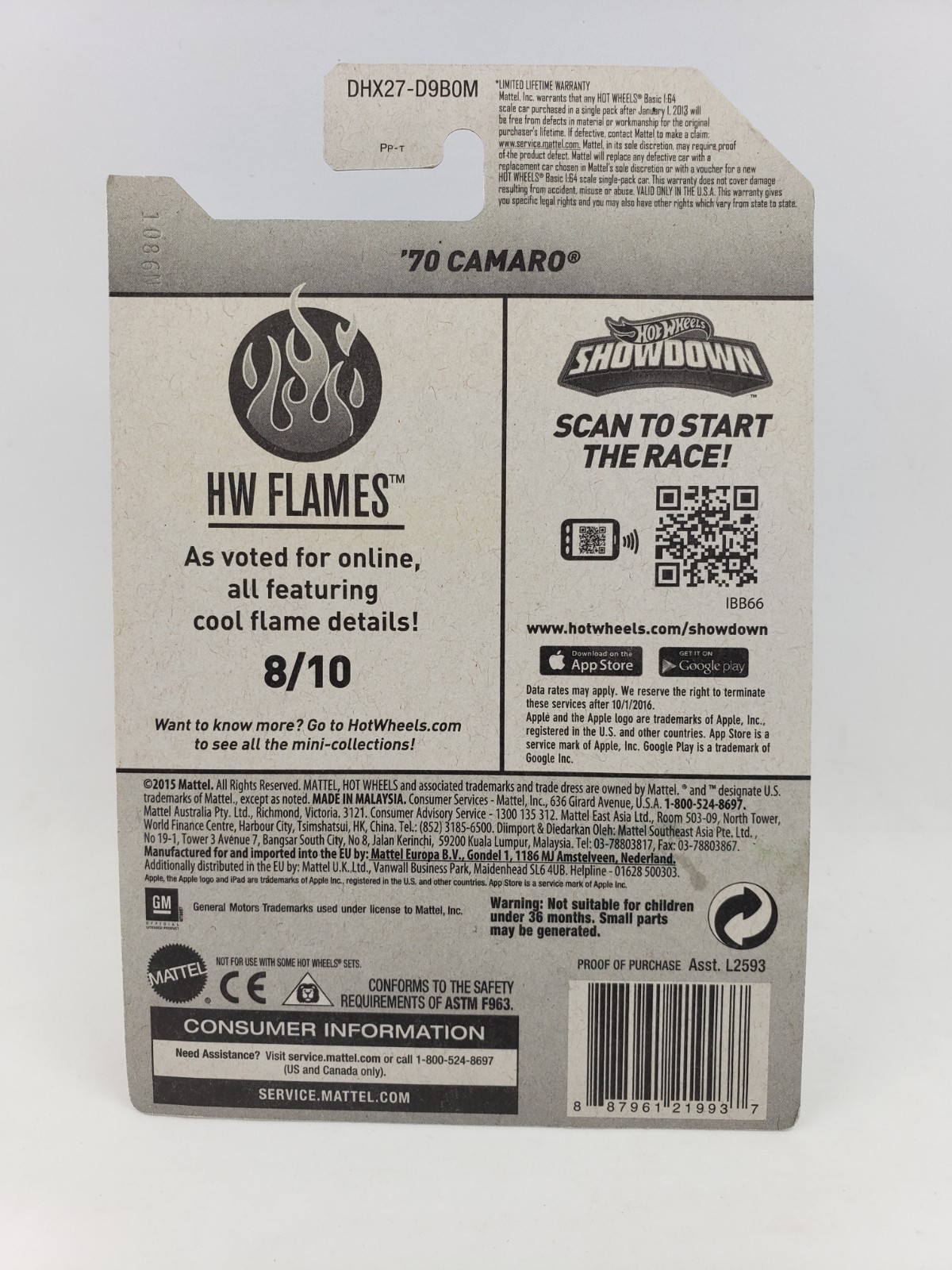 Hot Wheels 2016 8/10 ’70 Camaro HW Flames 98/250