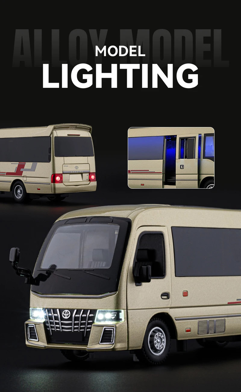 1:33 Toyota Coaster BUS Alloy Model Car Toy Diecasts Metal Casting Sound and Lig