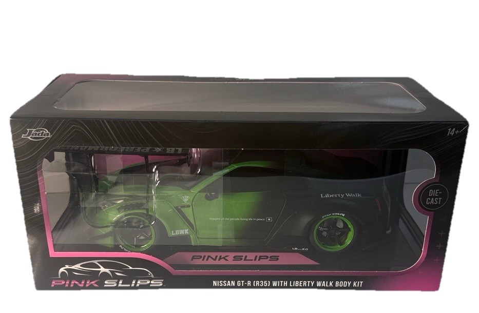 Jada Pink Slips Nissan GT-R (R35) with Liberty Walk Body Kit Green 1/18 Scale