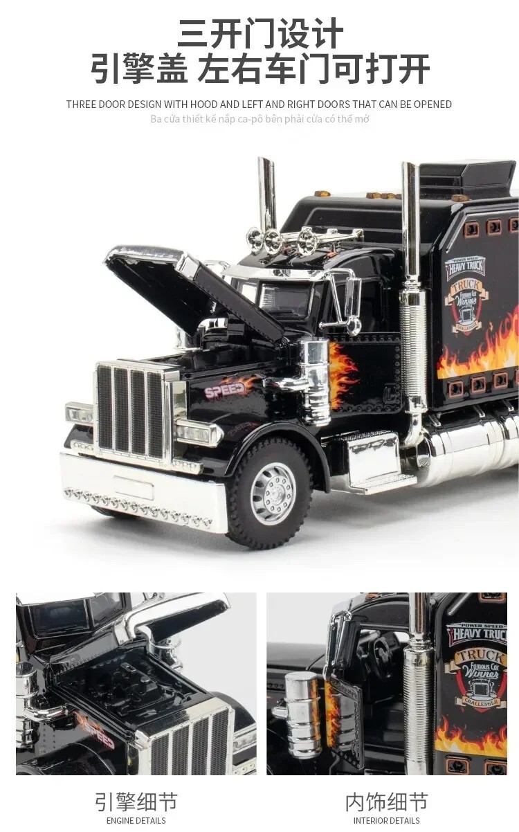 1:24 Diecast Vehicle for Peterbilt Heavy Truck 389 Model Truck Toy Sound Light