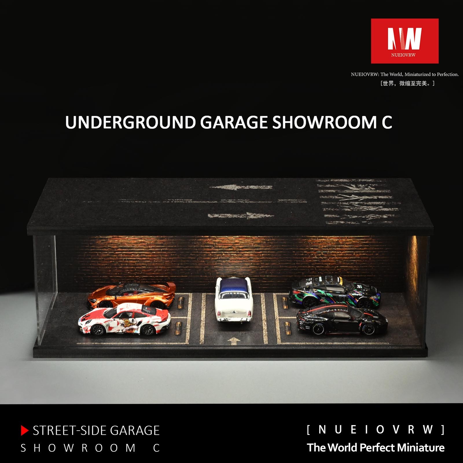1/64Diorama Diecast Garage Model LED Parking Lot Scene Model Car Display Case US