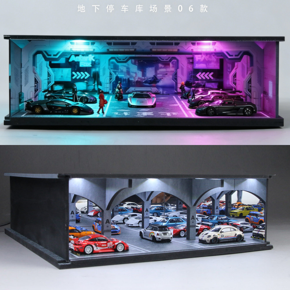 Diorama 1/64 Diecast Garage Model LED Underground Parking Lot Scene Building Toy