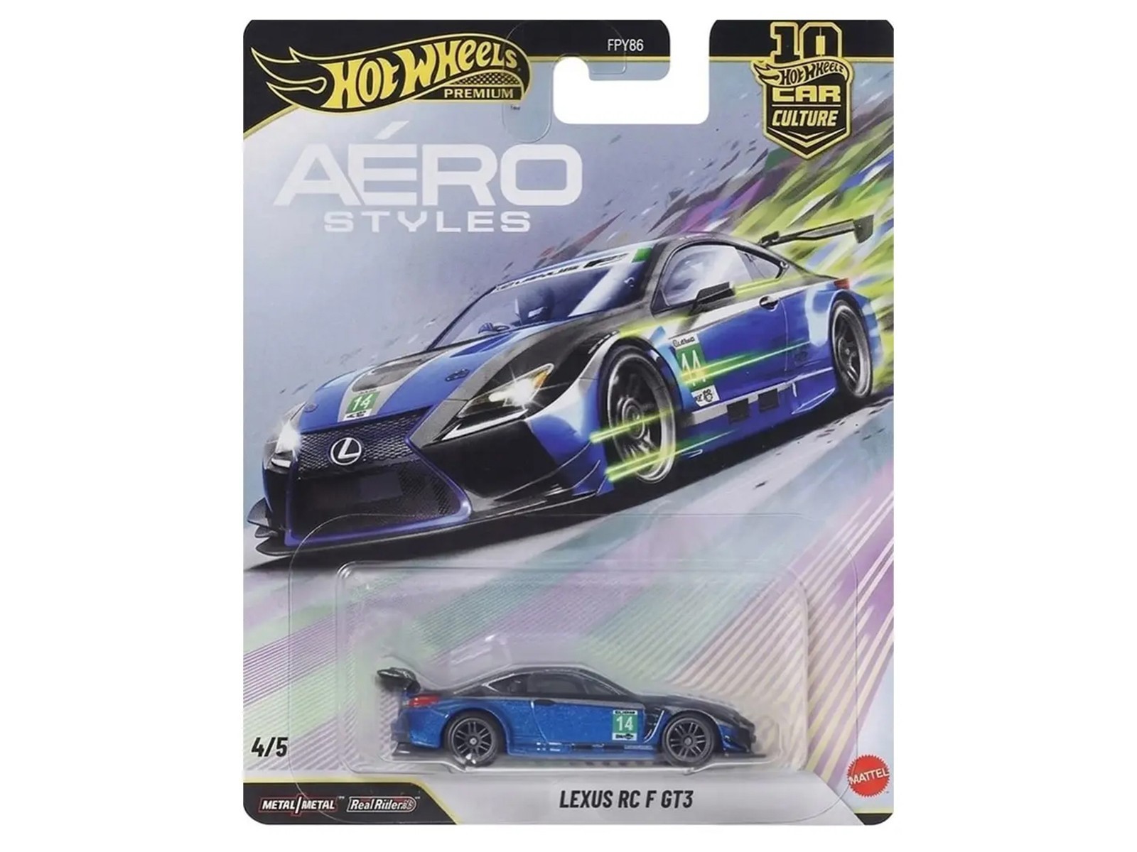 LEXUS RC F GT3 #14 BLUE “AERO STYLES” DIECAST MODEL CAR BY HOT WHEELS JKF35
