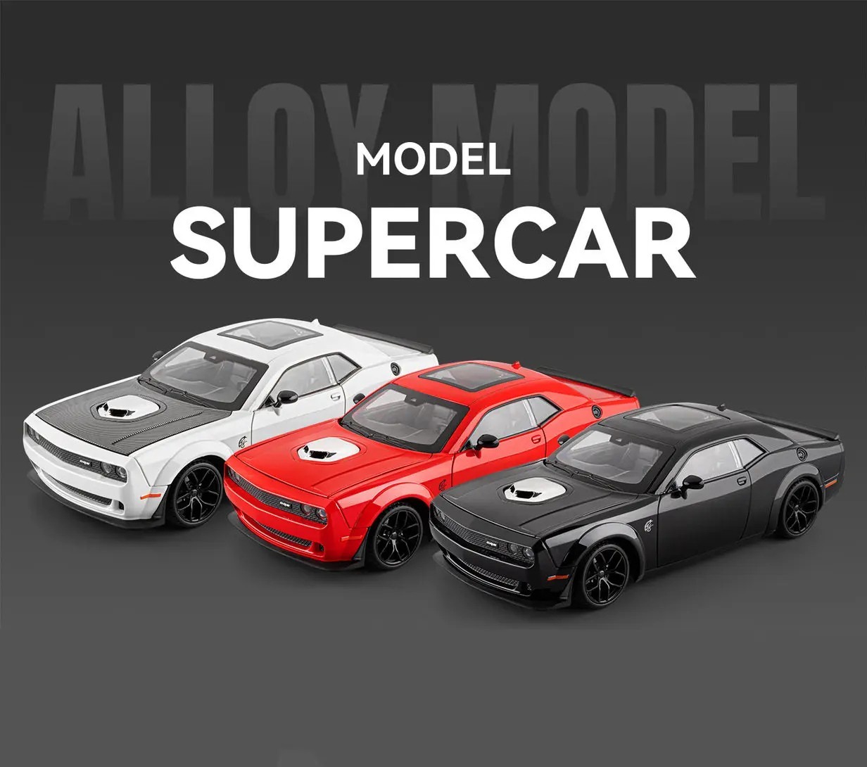 New 1:18 Dodge Challenger SRT Hellcat Model Diecast Sound Light Sports Car Gift