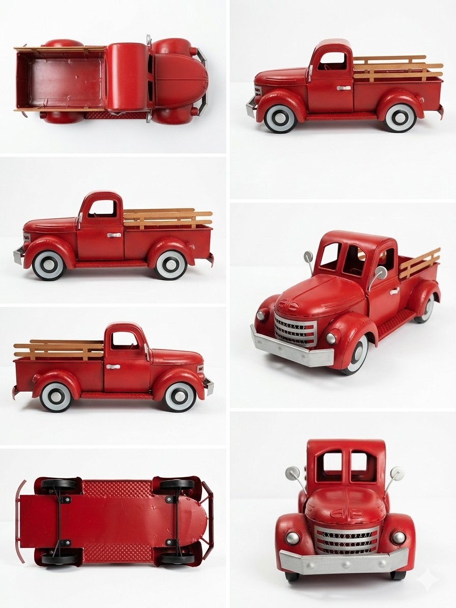 Red Silver Brown Metal Pickup Truck Model Toy 13x6x6 In. Collectible Vintage
