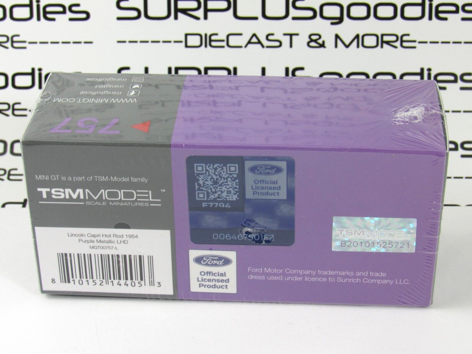 2024 Mini-GT Overseas Box Ed: Metallic Purple 1954 LINCOLN CAPRI Hot Rod #757