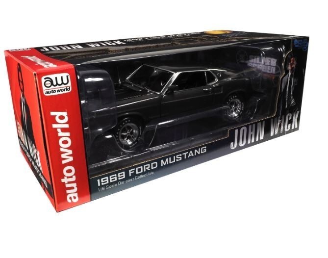 1969 FORD MUSTANG DARK GRAY JOHN WICK 1/18 DIECAST AUTO WORLD AWSS145