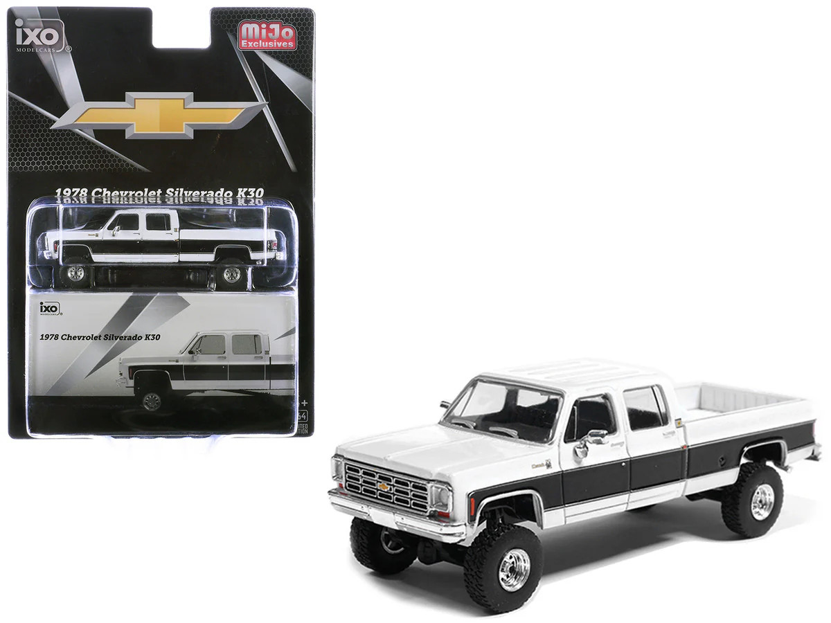 1978 Chevrolet Silverado K30 Crew Cab Pickup Truck White and Black 1/64 Diecast