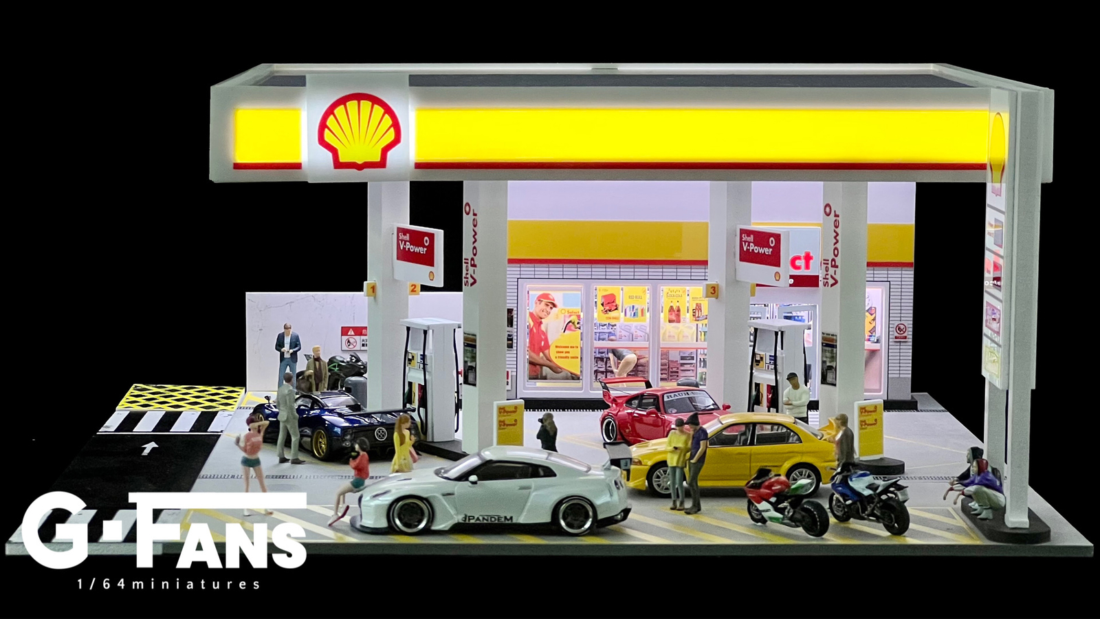 1/64 Diecast Car Garage Model LED City Street Parking Lot Scene Gifts US Diorama