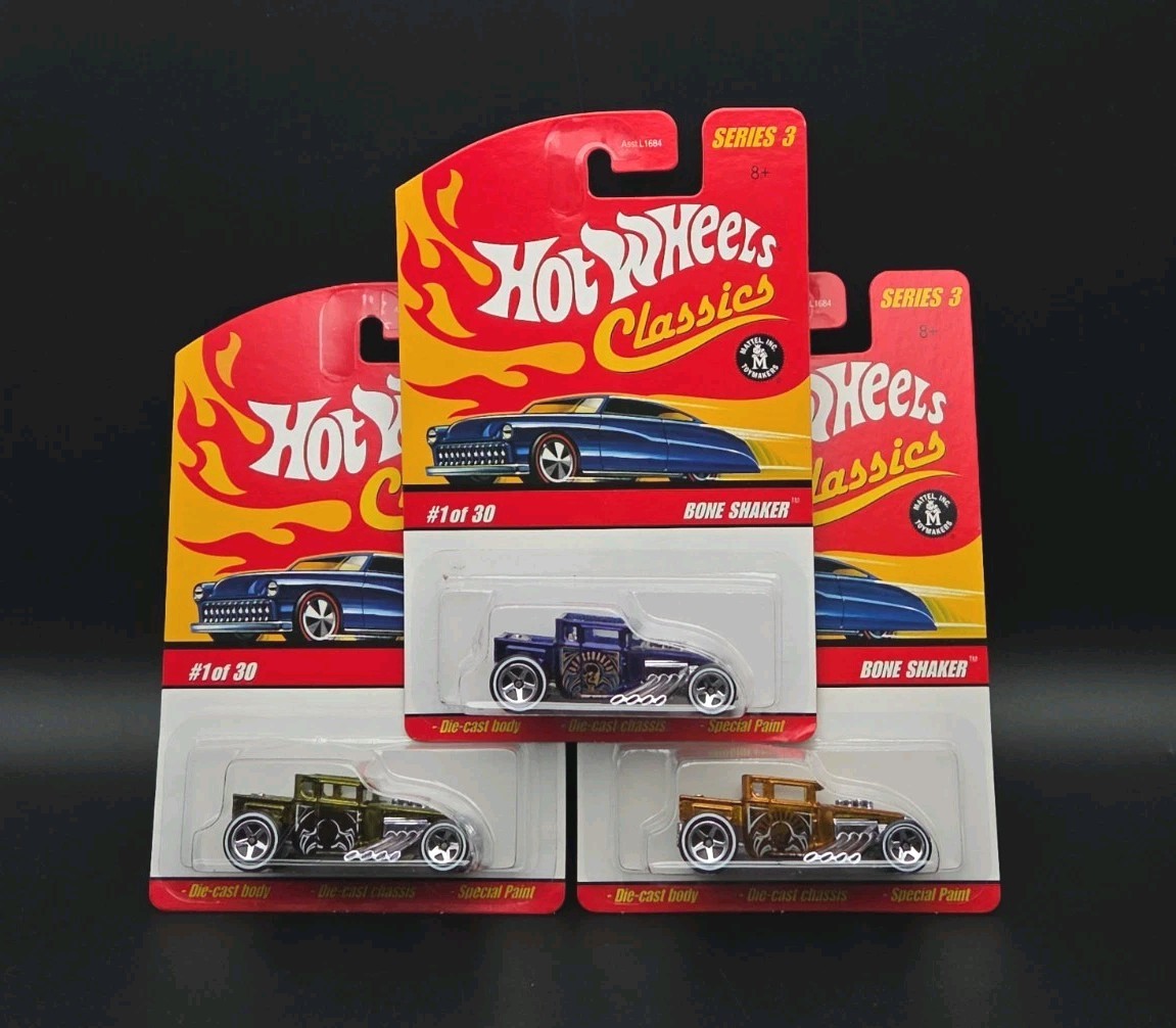 Hot Wheels Classics Series 3 Bone Shaker 1/30 Blue, Olive & Copper Lot Of 3