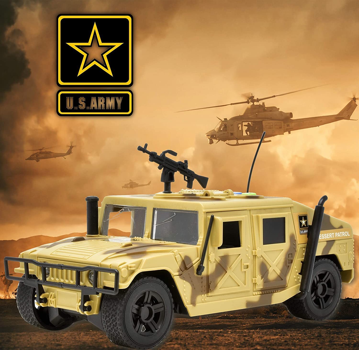 United States Army Friction Powered Military Humvee Toy, 1:16 Scale Model Arm…