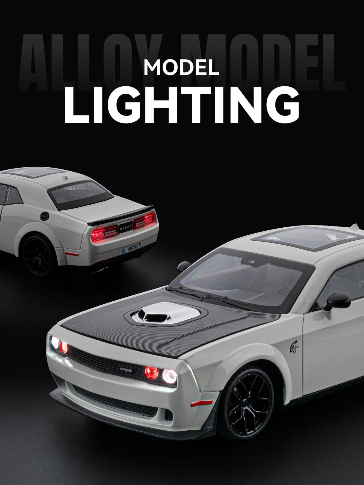 New 1:18 Dodge Challenger SRT Hellcat Model Diecast Sound Light Sports Car Gift