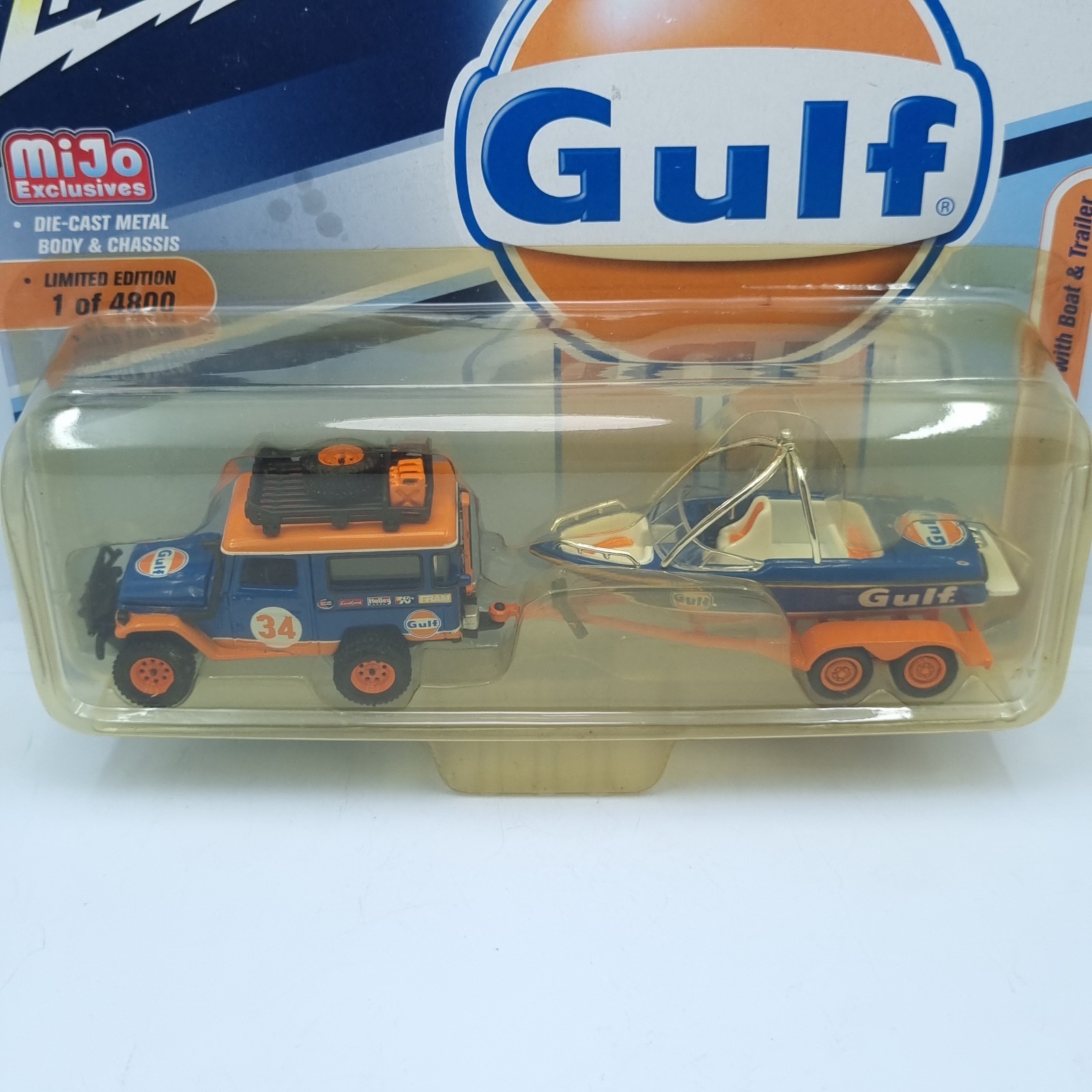 JOHNNY LIGHTNING MIJO 1980 TOYOTA LAND CRUISER FJ40 GULF BOAT & TRAILER OFF ROAD