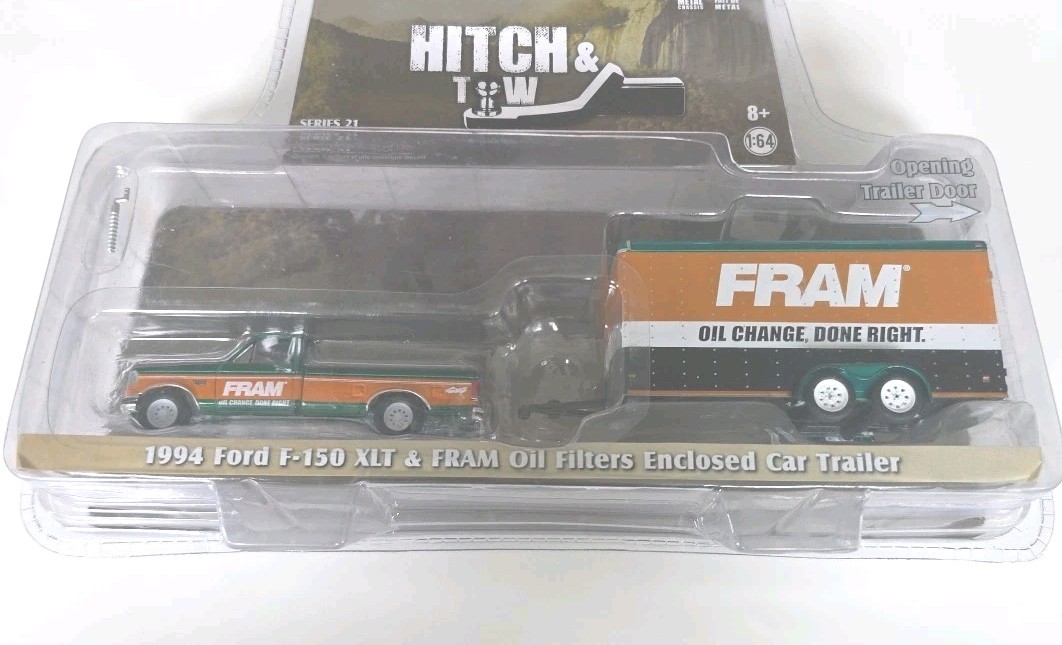 Greenlight Chase 1994 Ford F-150 XLT & Fram Oil Filters Enclosed Car Trailer