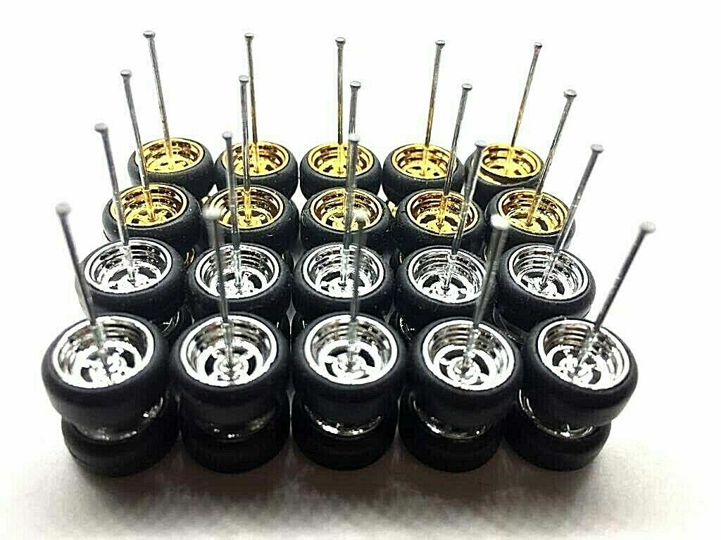 (🅿romo) Hot Wheels 40 SETS Chrome/Gold 4 Spoke Long Axle :64 Rubber Tires