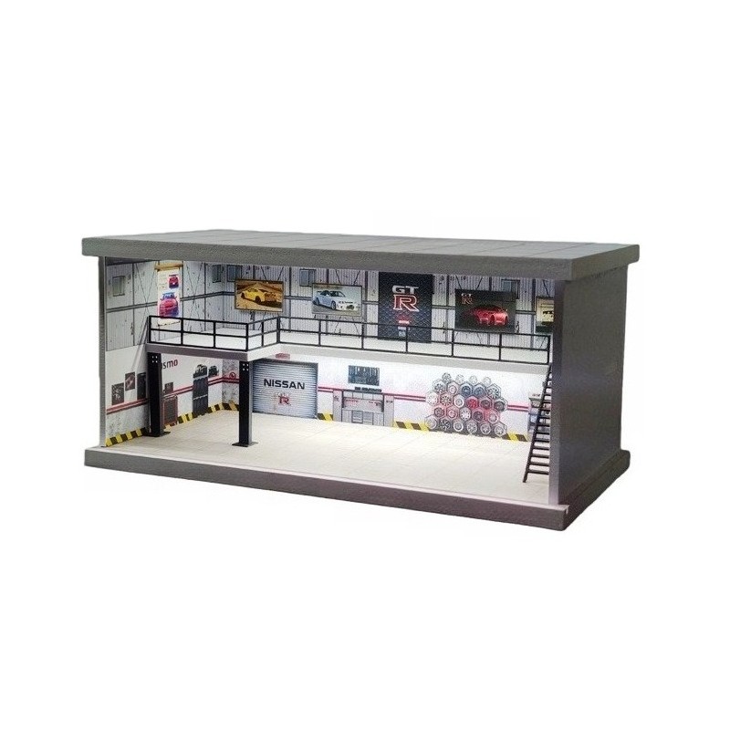 1/64 Car Garage Diorama Model LED Lighting Repair Workshop Scene Display Case US