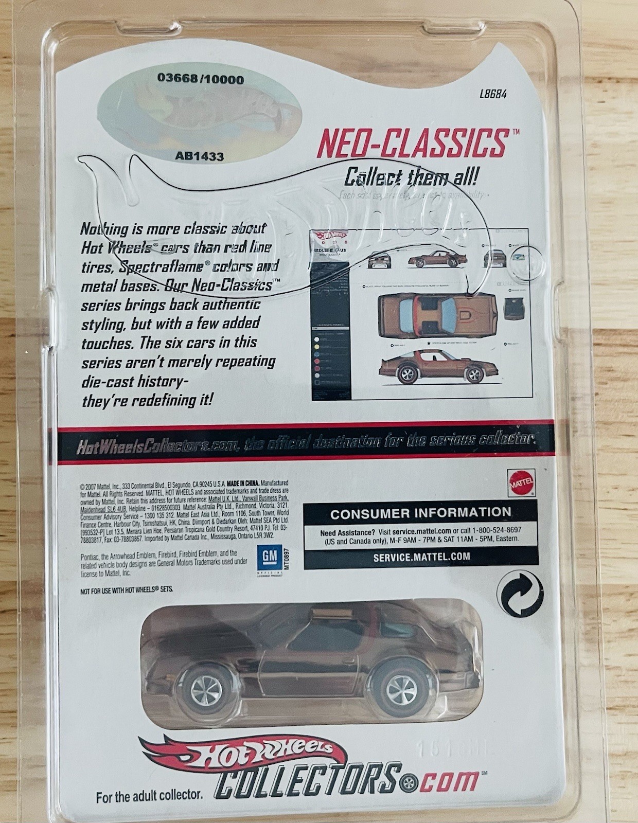 Hot Wheels Neo Classics #2 of 6 In Series 7, Hot Bird #3668/10,000, In Case