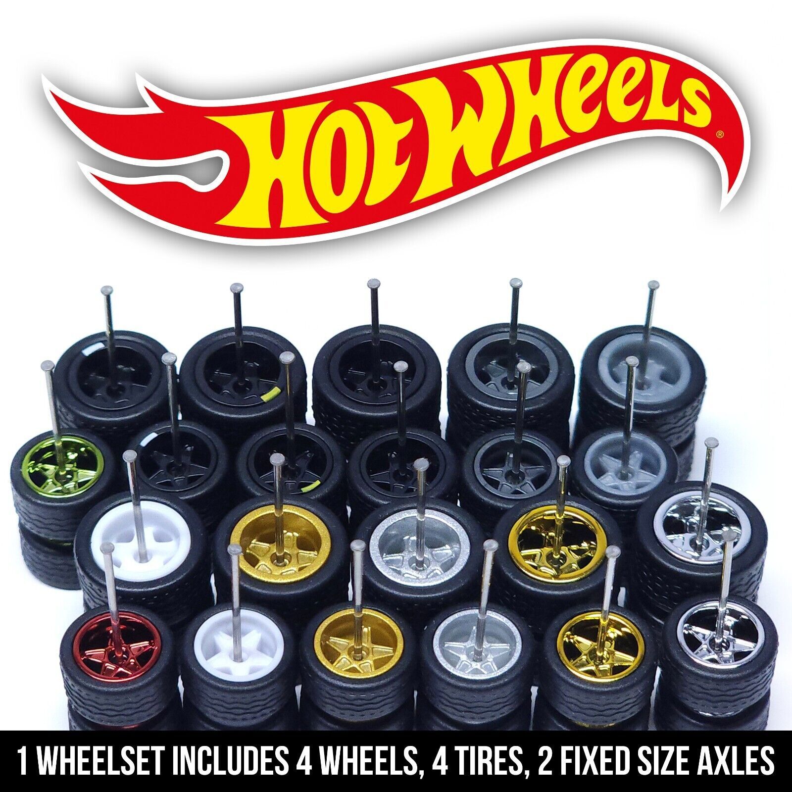 1/64 Scale 5 SPOKE STAR v2 Real Rider Wheels Rims Tires Set Custom Hot Wheel