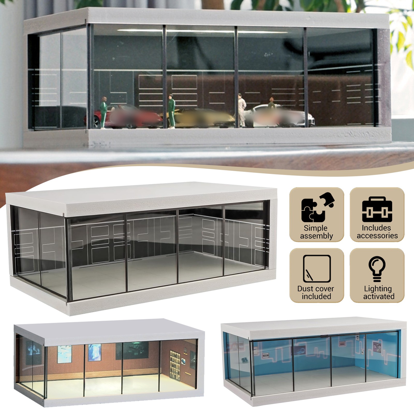 Stackable Display Case Garage with LED Light For 1/64 Scale Diecast Model Cars