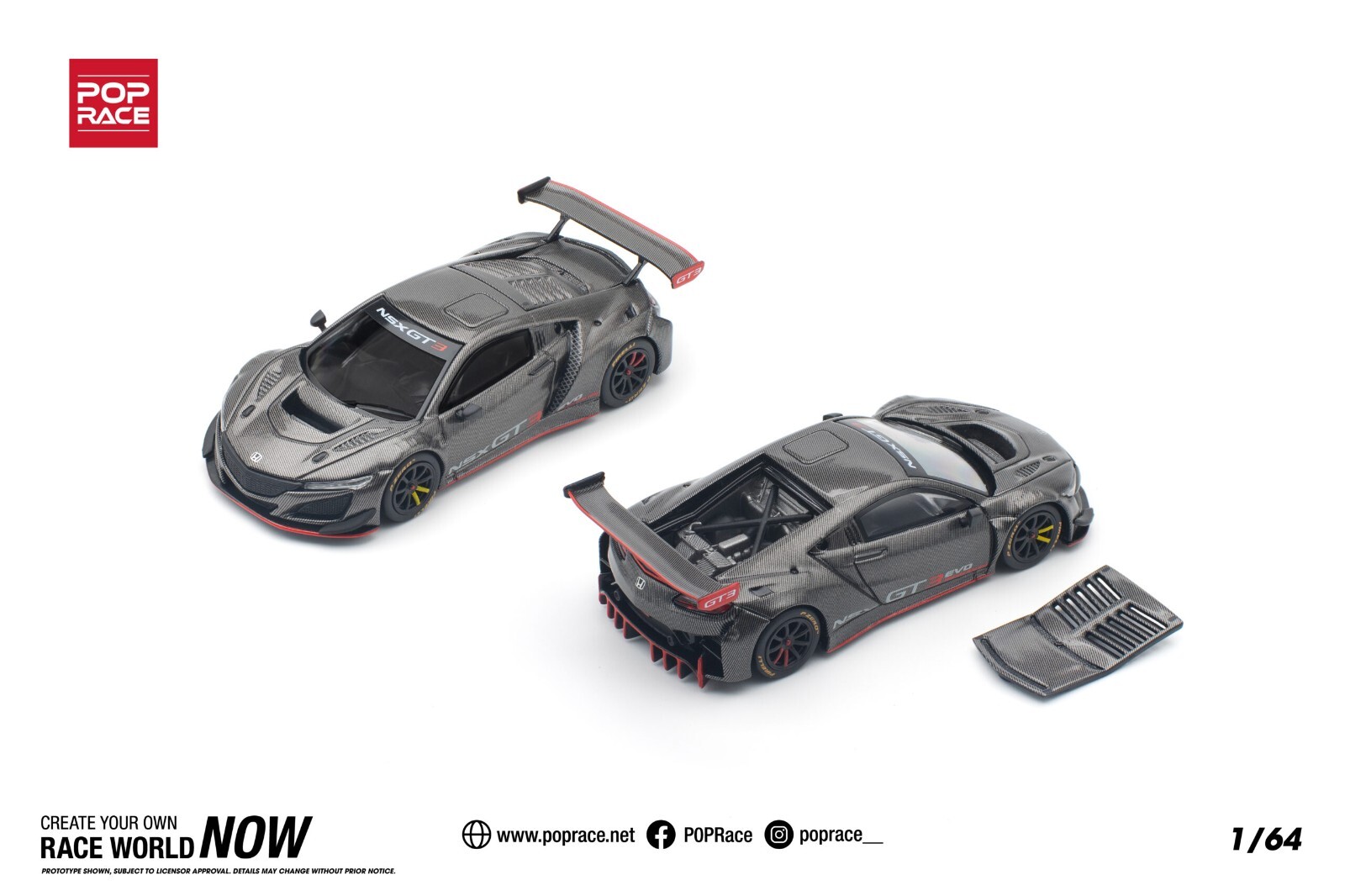 Pop Race 1:64 Honda NSX GT3 EVO22 Carbon Edition Diecast Model Car PR640159