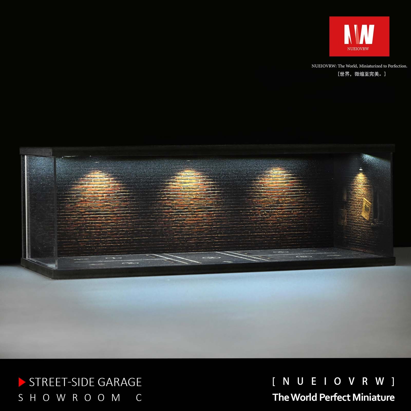 US 1:64/43 Black Garage Diorama Model LED Lighting Parking Lot Display Case Gift