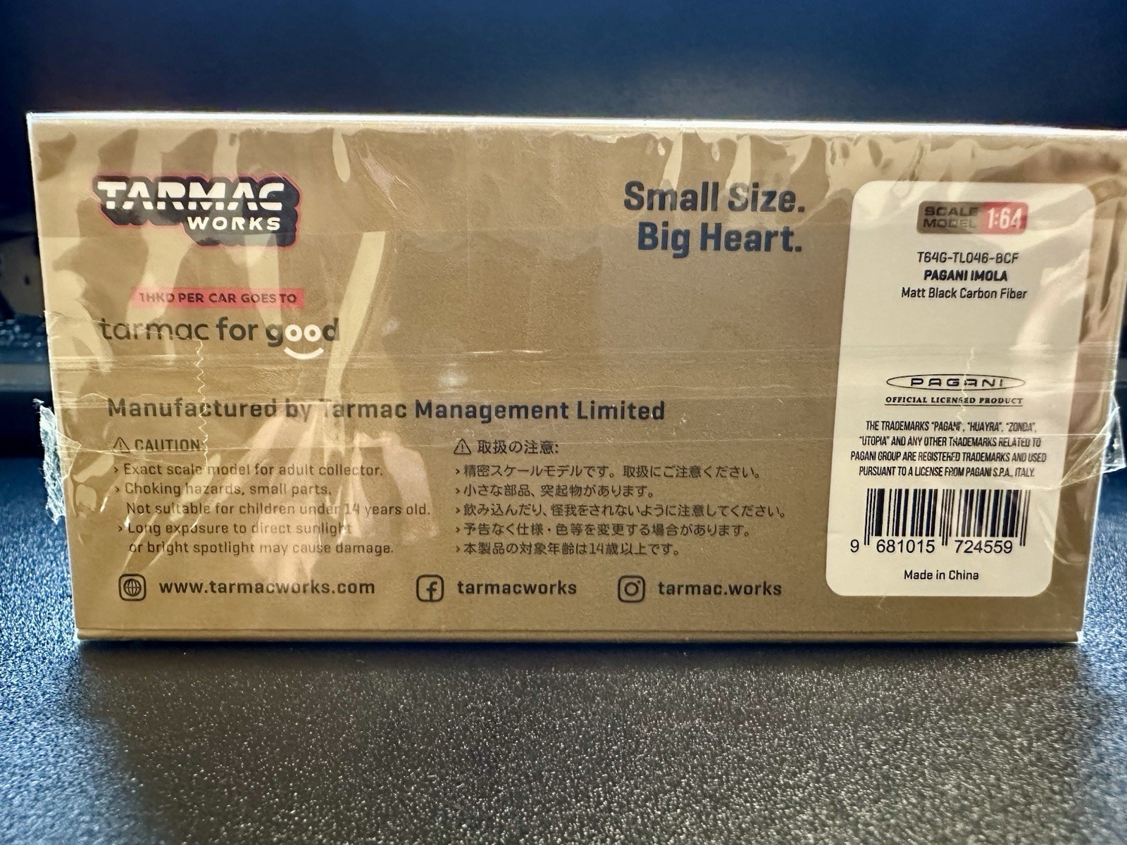 Tarmac Works 1:64 Die-Cast Pagani Imola Matt Black Carbon Fiber T64G-TL046-BCF