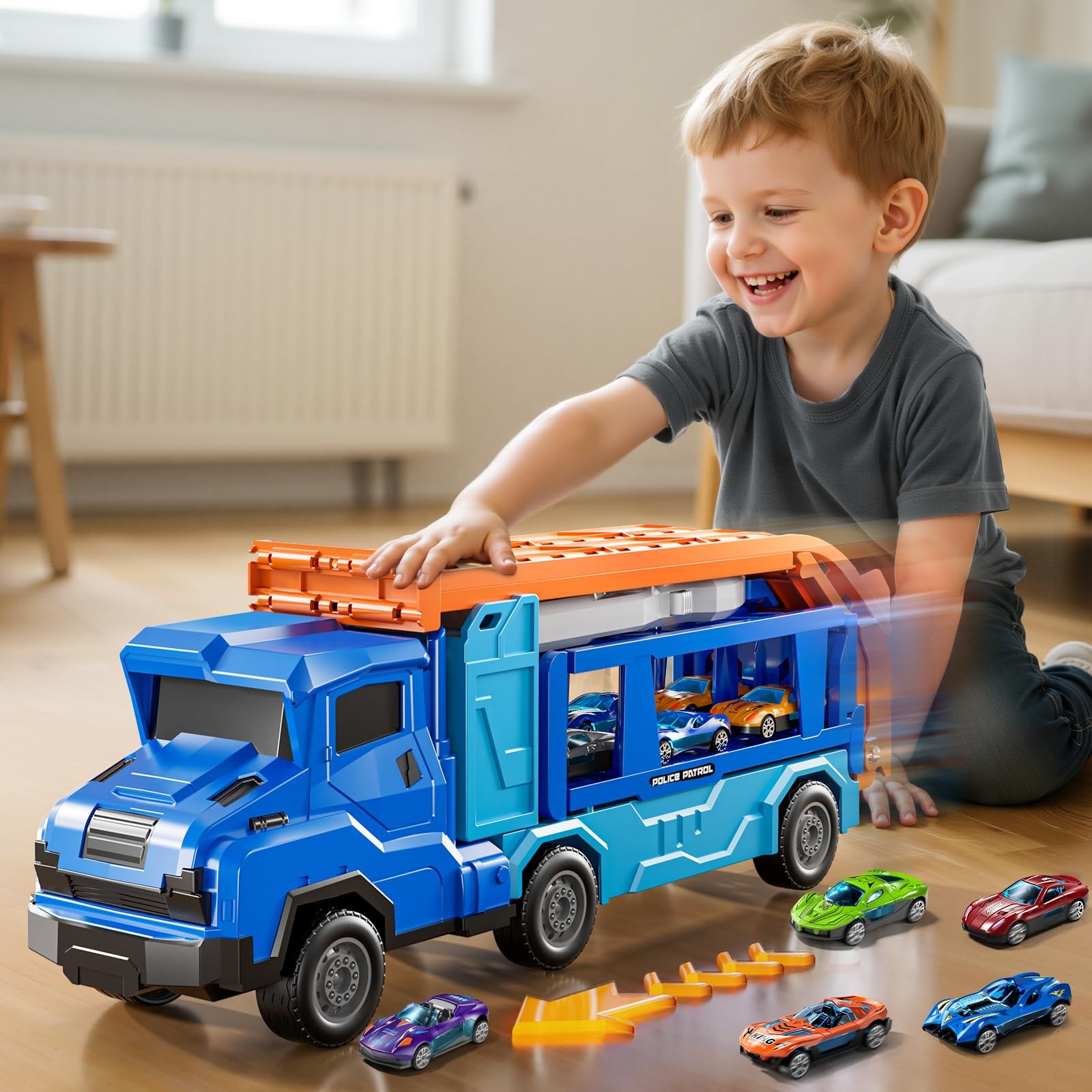Car Truck Toys for 3 4 5 6 7 8 Years Old Boys, Transporter Truck Track Set wi…