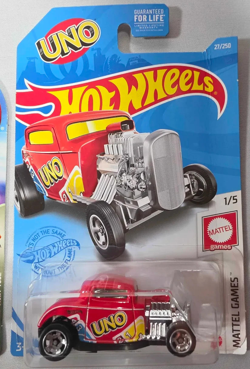 2021 Hot Wheels #27 Mattel Games-UNO 1/5 ’32 FORD Red w/Chrome RS5 Spokes