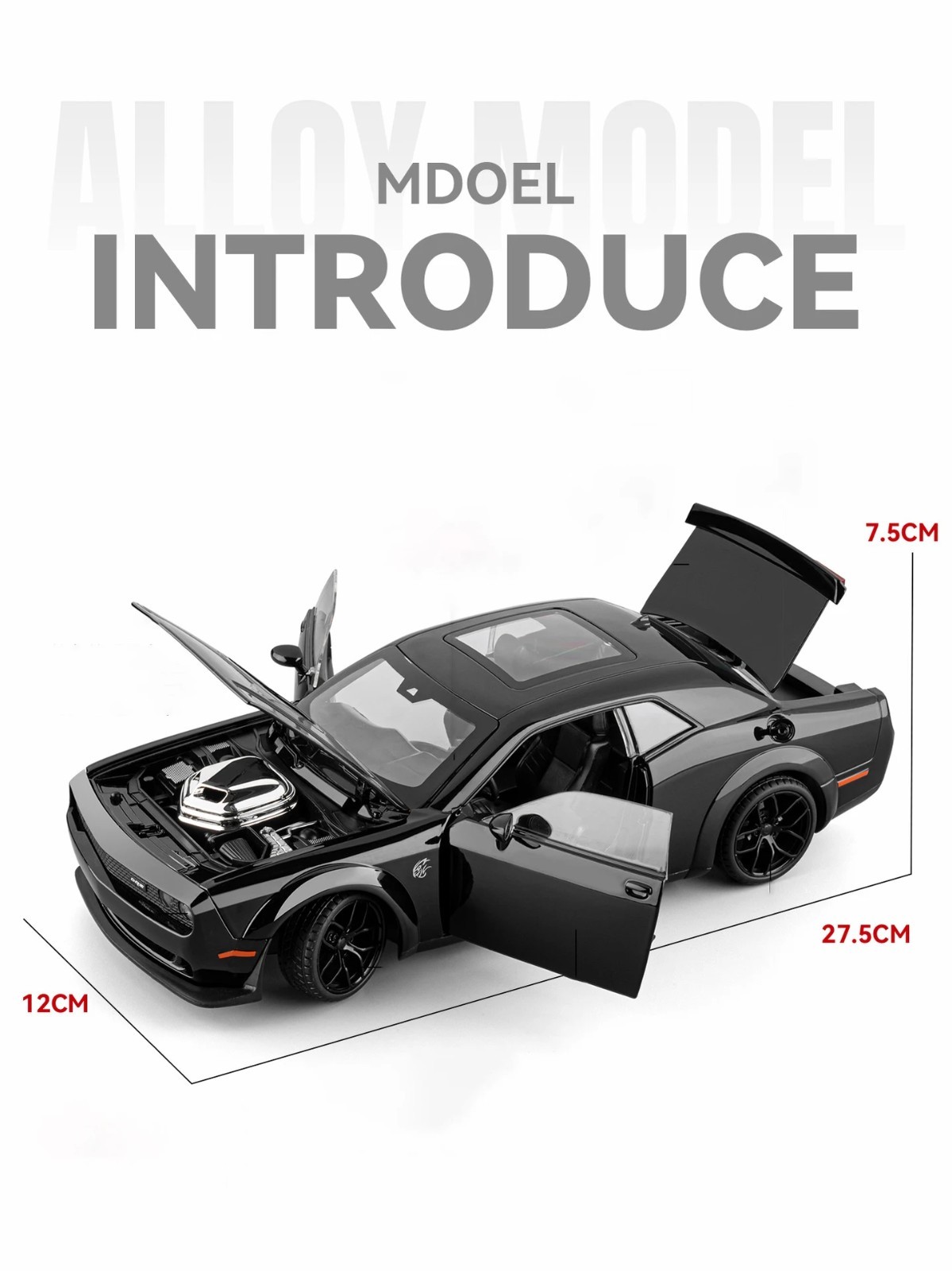 New 1:18 Dodge Challenger SRT Hellcat Model Diecast Sound Light Sports Car Gift