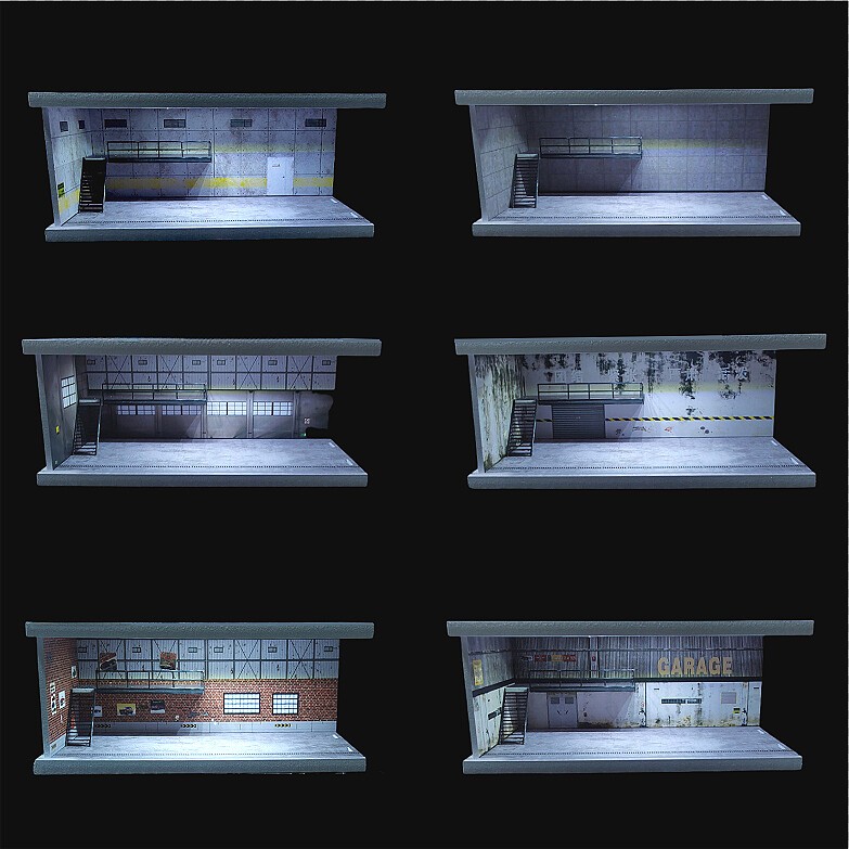 1:64 Diorama Car Garage Model LED Lighting Car Model Display Cabinet Scene Model