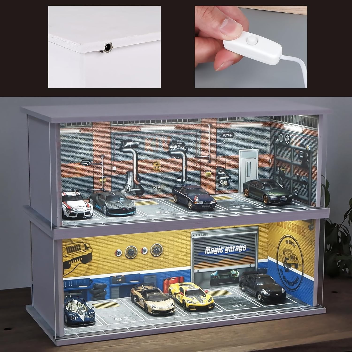 1/64 Diorama Car Garage Model LED Lighting City Parking Lot Scene Building Model