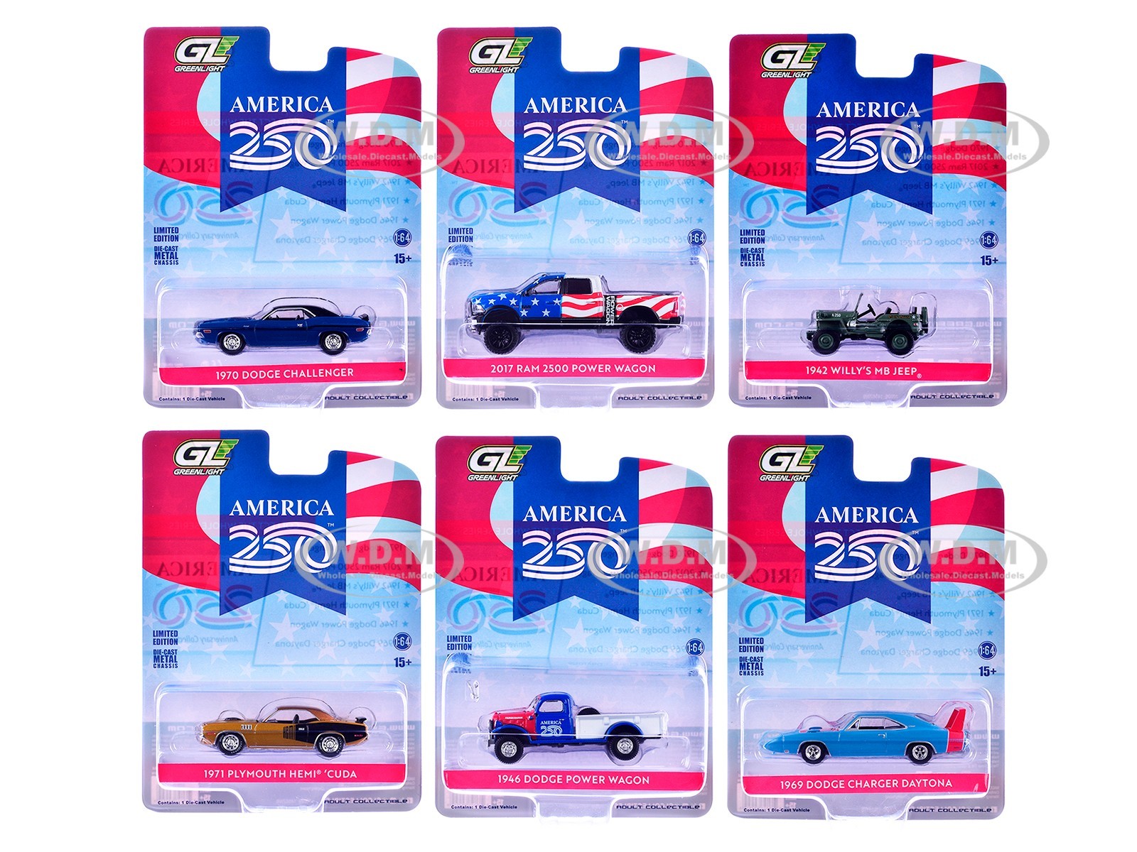 “ANNIVERSARY COLLECTION” SERIES 18, 6PC SET “AMERICA 250” 1/64 GREENLIGHT 28180