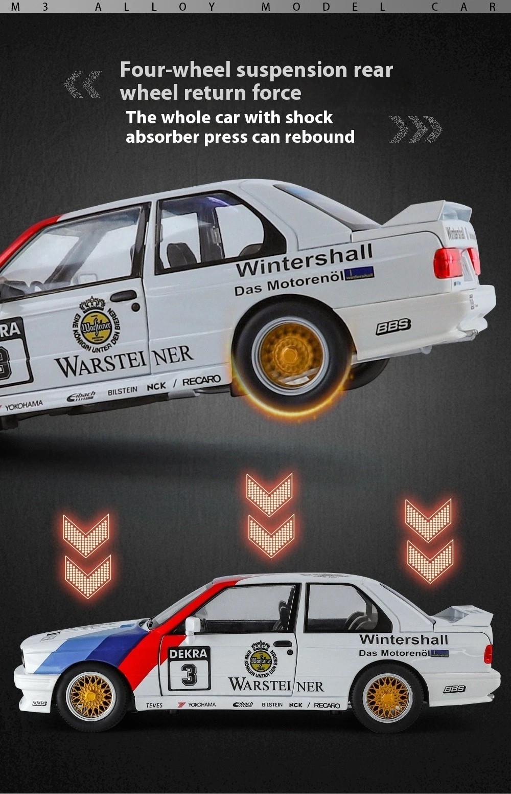 1:24 BMW M3 E30 Diecast Sports Car Model – Sound & Light Floral Edition Toy Gift