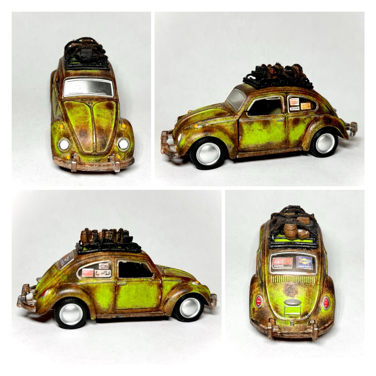 Custom 5″ Kinsmart 1/32 Green Volkswagen Beetle Hot Wheels Hand Painted Rat Rod