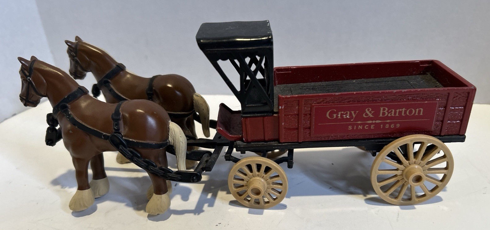 Ertl Die Cast Metal Gray and Barton Horse and Plastic Wagon Toy Delivery Vintage