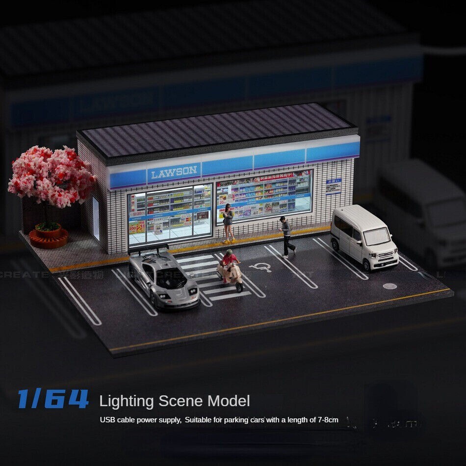 Diorama 1:64 Car Parking Lot Models LED Lighting City Repair Shop Scene Display