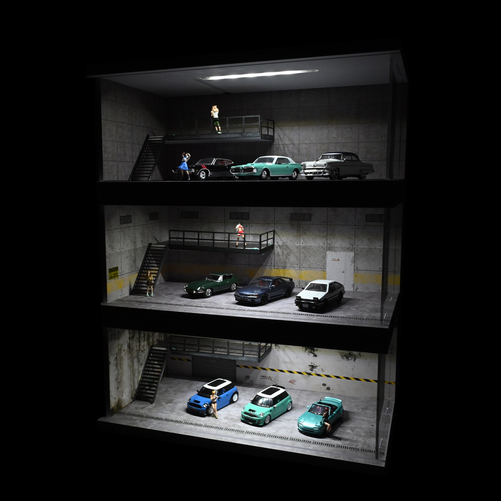 1/64 Garage Diorama Diecast Car Display Case LED Lighting Parking Lot Scene US