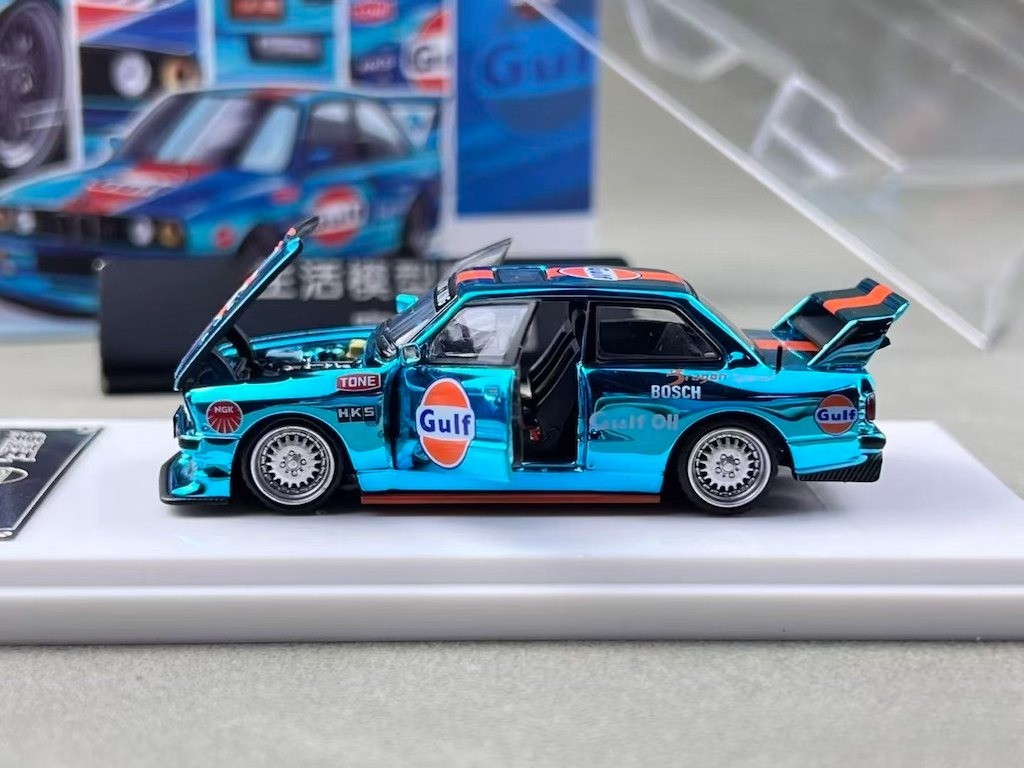 DK 1:64 Plating Blue Gulf M3 E30 Coupe Open Sports Diecast Model Car Collect New