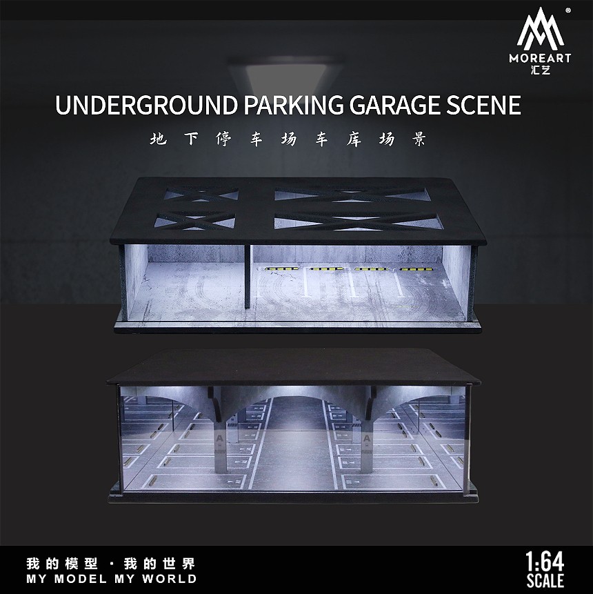 Diorama 1/64 Diecast Garage Model LED Underground Parking Lot Display Case Gift