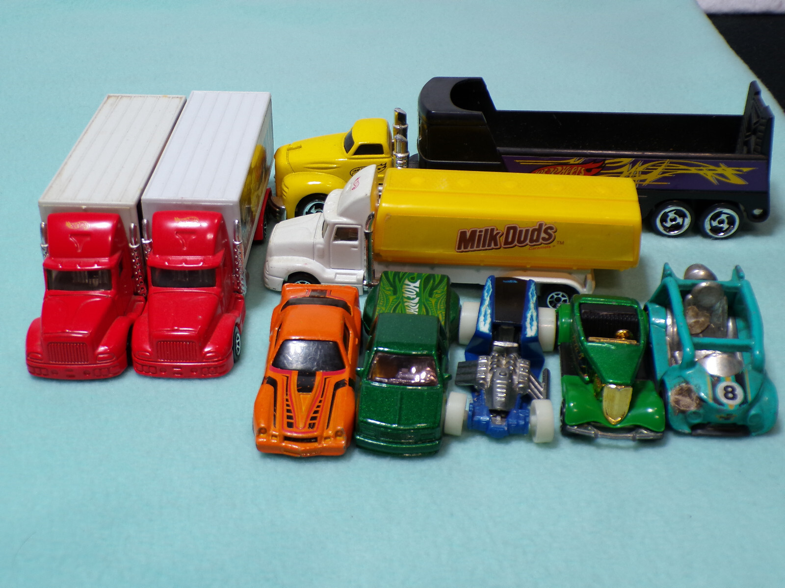 Lot of 9 Vintage Hot Wheels 4 Semi Trucks & 5 Cars, See Photos Please
