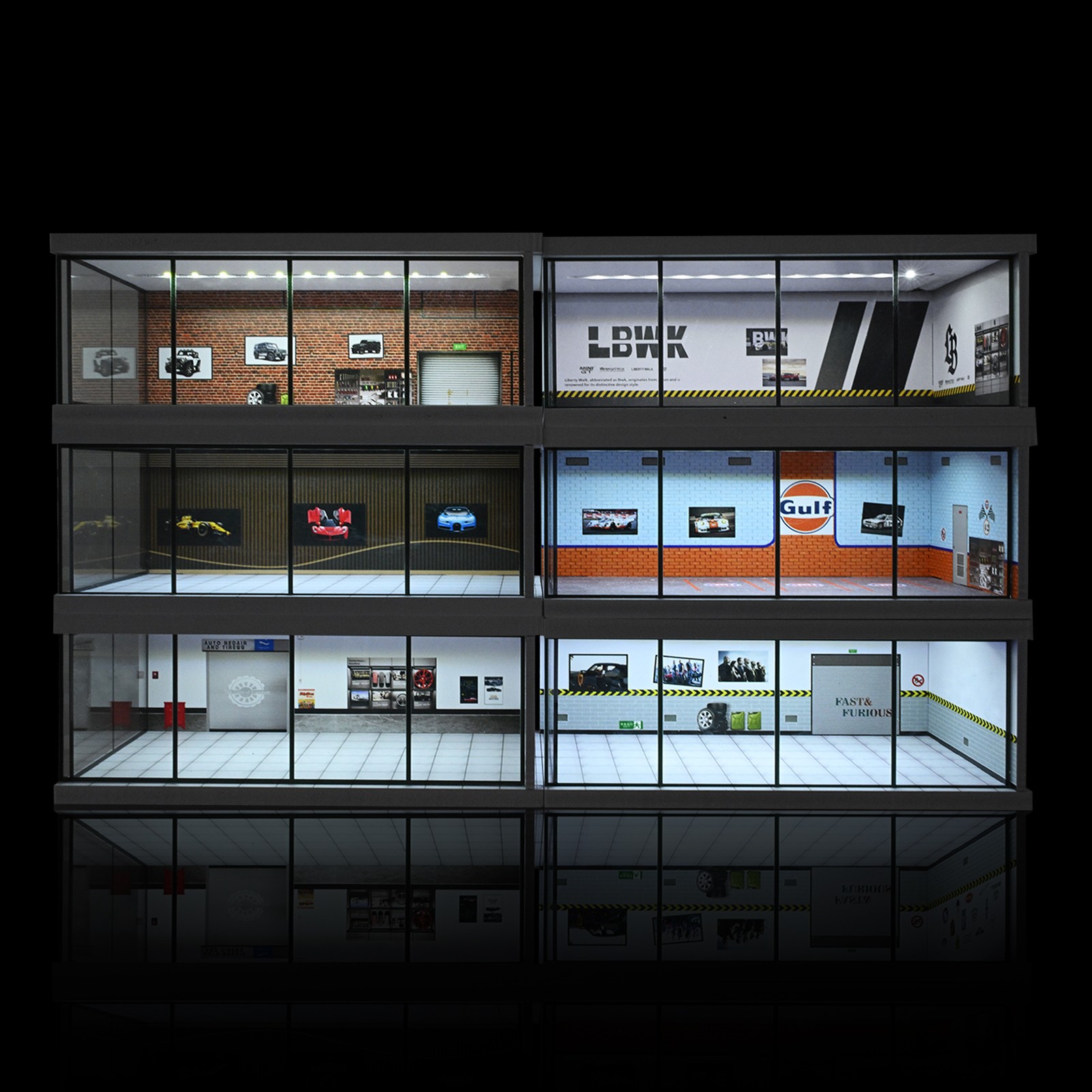 Diorama 1/64 Car Showroom Model LED Lighting Car Garage Backdrop Scene Model Toy