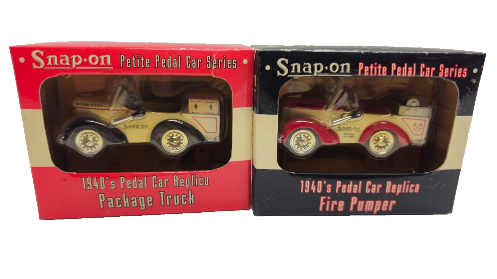 Snap-on 1940s Pedal Car Replicas Fire Pumper & Package Truck 1/12 Die Cast Lot
