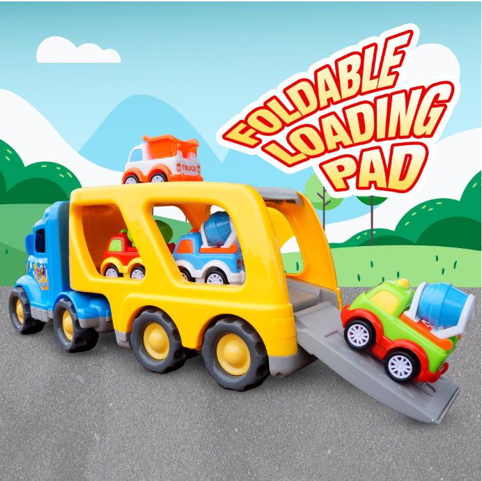 5-in-1 Carrier Truck Toy Set w/ Lights & Sound – Car Gift for Kids 3 – 7 years