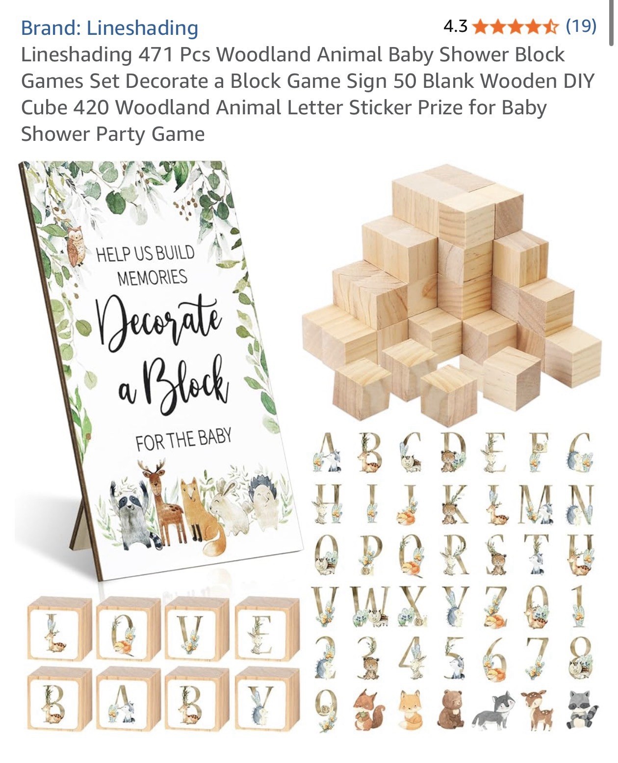 471 pcs Wooden Baby Blocks for Baby Shower Game Kit DIY Decorate a Block Sign