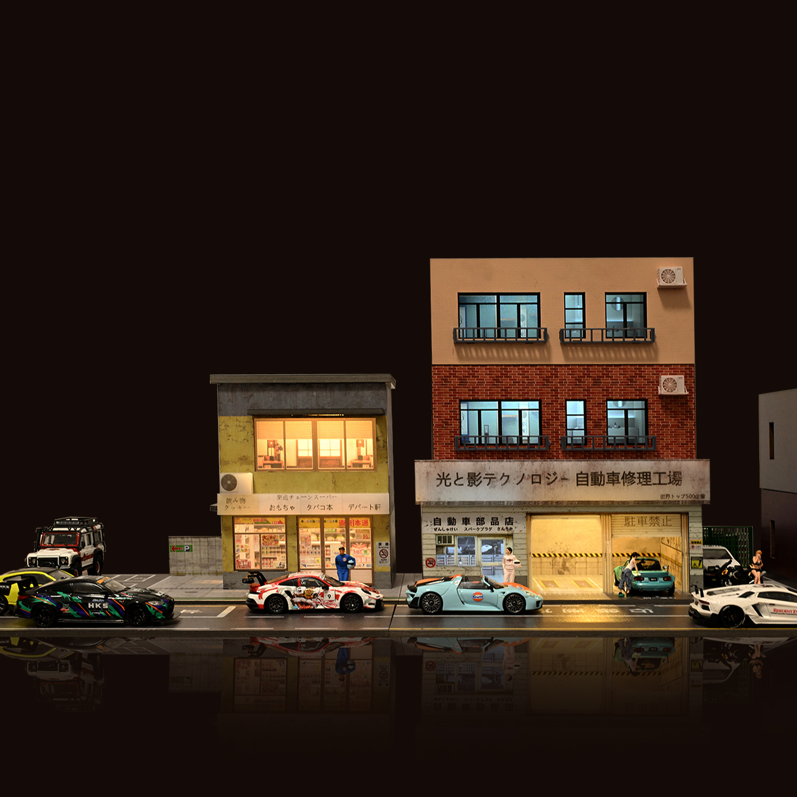 Diorama 1/64 Car Garage Model LED Street Parking Lots Building Display Model US