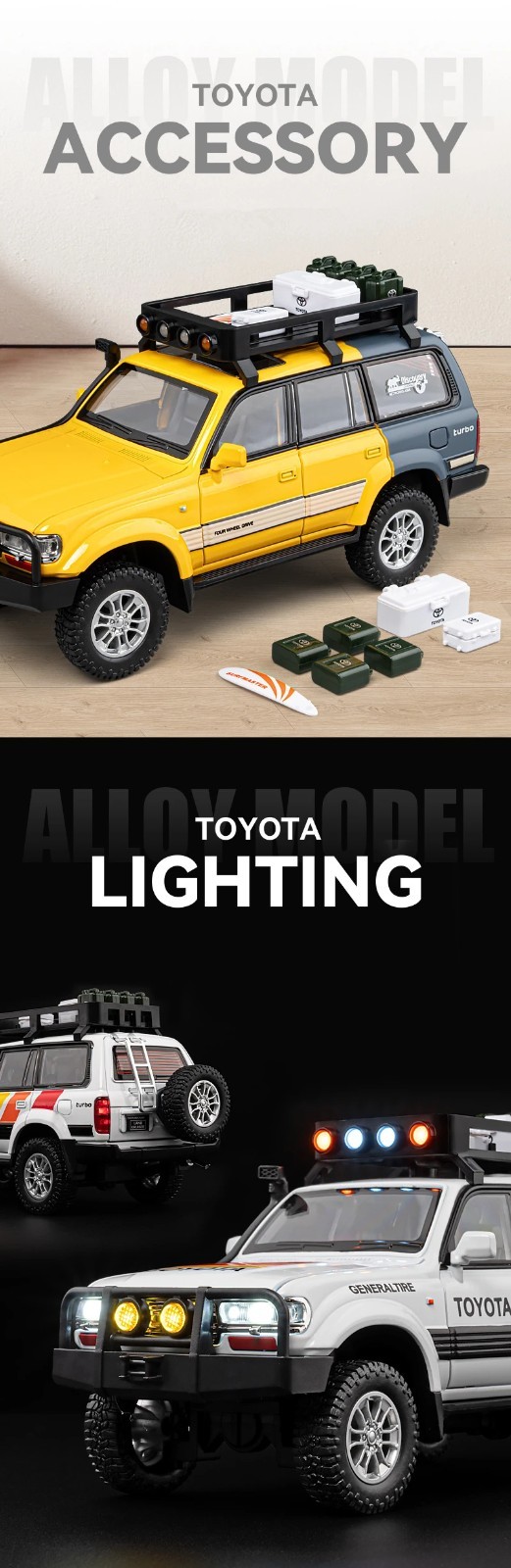 1:24 Toyota Land Cruiser LC80 Car Model Alloy Diecast Vehicle Gift Sound Light