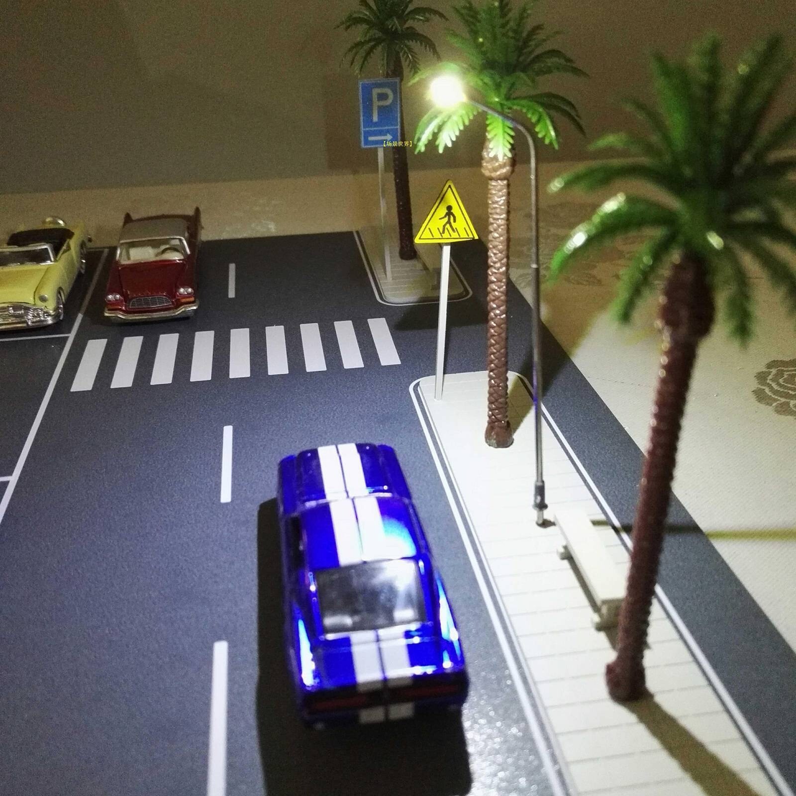 Diorama Car Parking Lot Model LED Lighting Street Road 1/64 Scene Display Model