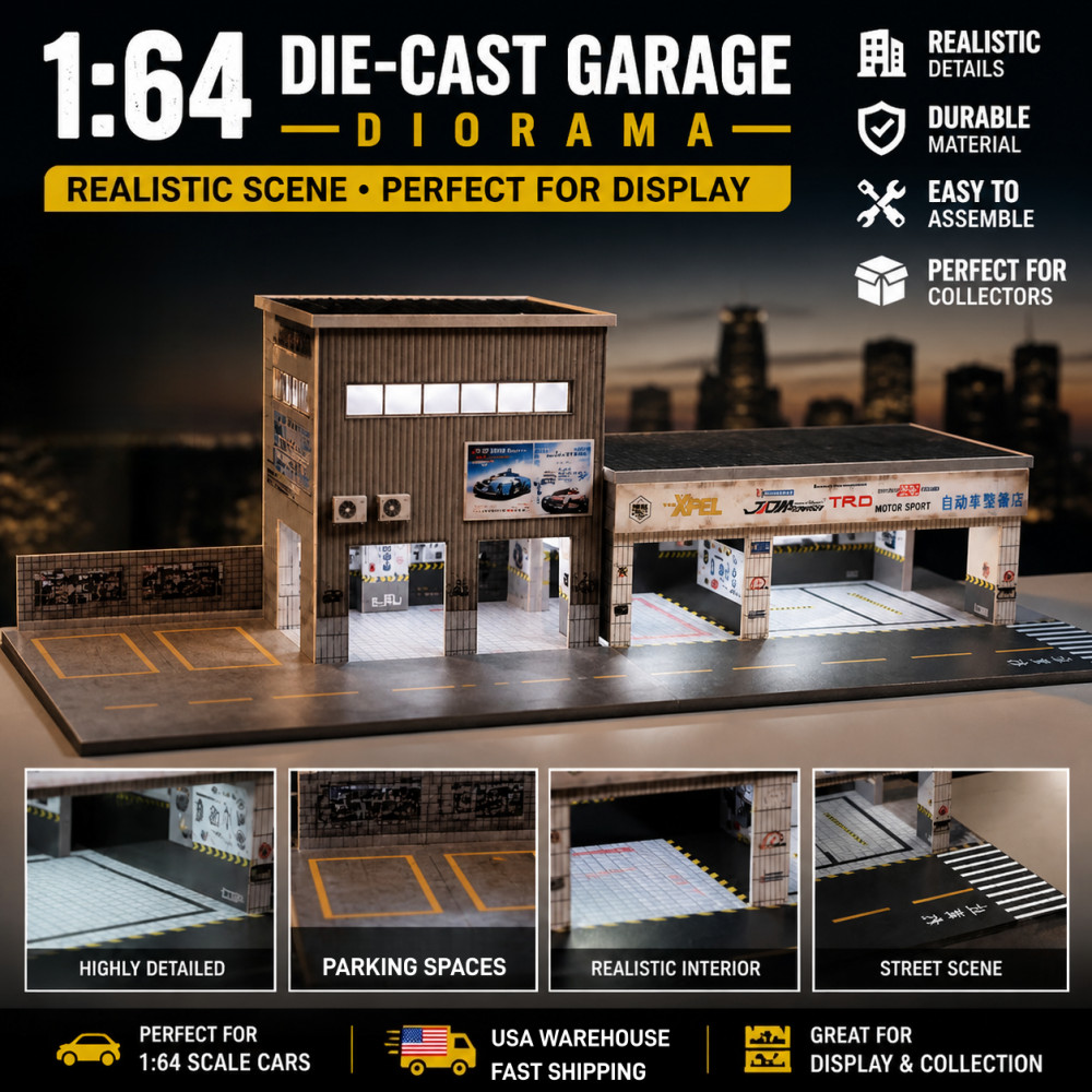 Diorama 1/64 Car Garage Model LED Lighting Car Repair Workshop Scene Model Gift