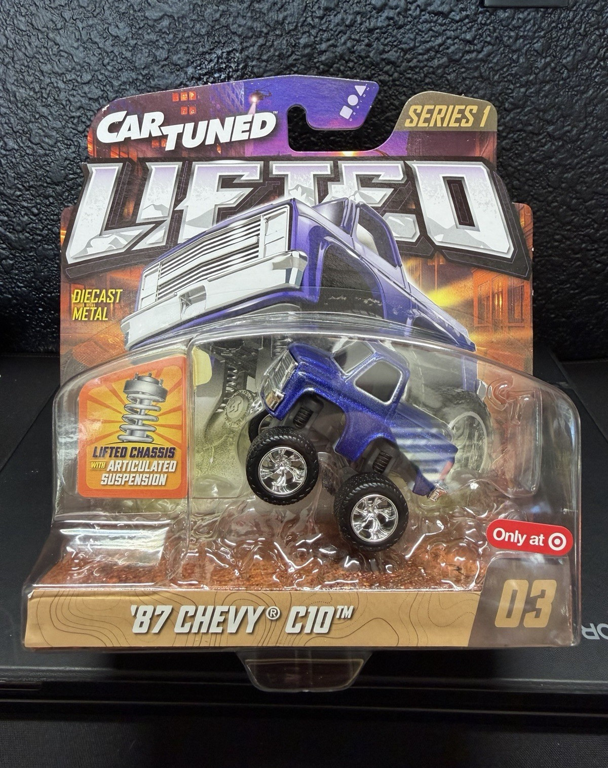 MGA Car Tuned Lifted Series 1 1987 Chevy C10 1:64 Blue Diecast Unopened