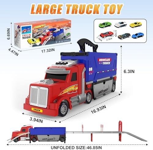 Carrier Truck Race Track Toys, Truck Toys for 3, 4, 5, 6, 7, 8 Years Old Kids…
